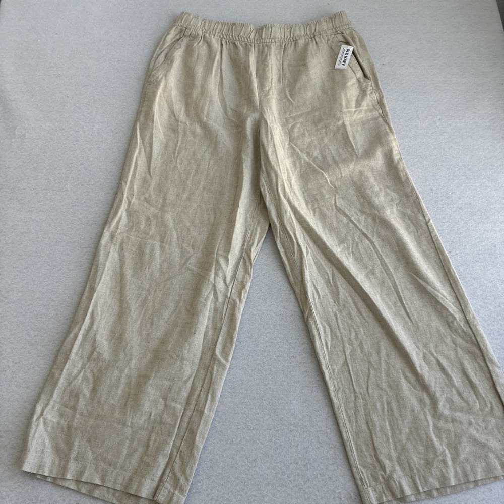 Old Navy High-Rise Linen Blend Wide Leg Pants Large Boho Coastal Beach Vacation